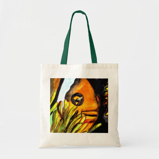 Bolsa Tote Laranja Palhaço Peixe aquarela pintura original (Frente)
