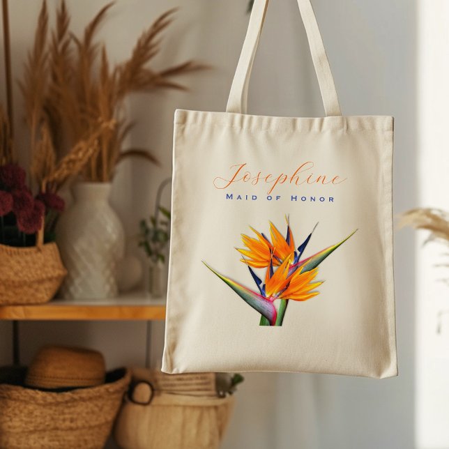 Bolsa Tote Laranja Pássaro do Paraíso Flor Bridesmaid (Criador carregado)