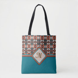 Bolsa Tote Laranja, Turquesa, Tribal Castanho Inspirado