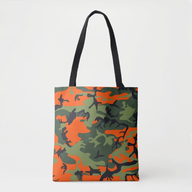 Bolsa Tote Laranja, Verde, Camuflagem Camo Preto (Frente)