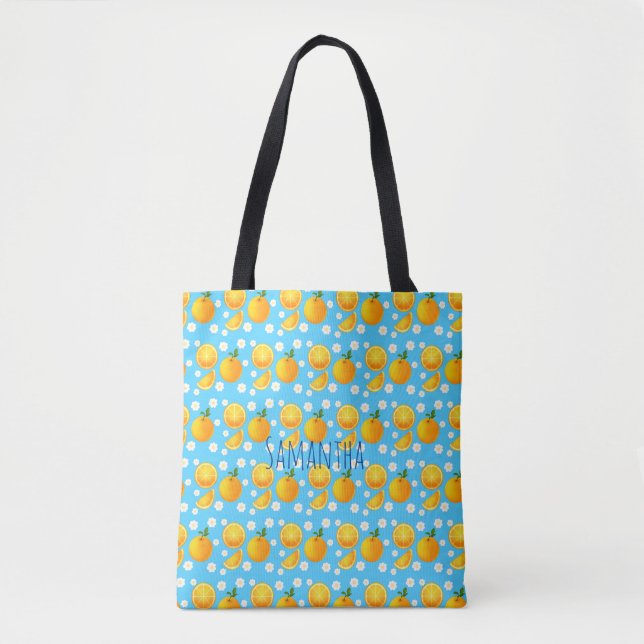 Bolsa Tote Laranjas e Flores Brancas (Frente)