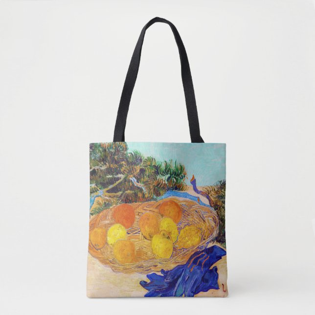 Bolsa Tote Laranjas e limões com luvas azuis, Van Gogh (Frente)