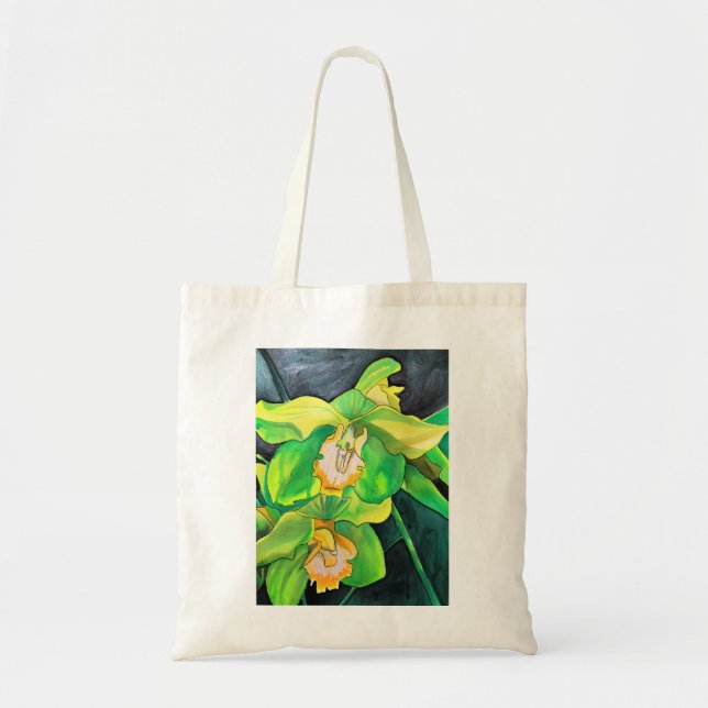 Bolsa Tote Laranjas flores verdes e amarelas (Frente)