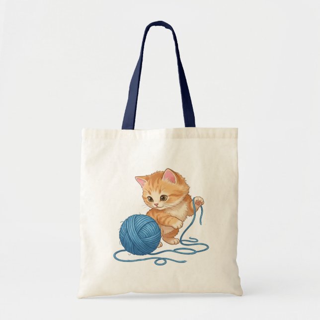 Bolsa Tote Laranjinho Fofo com Orçamento de Bola de Linha (Frente)