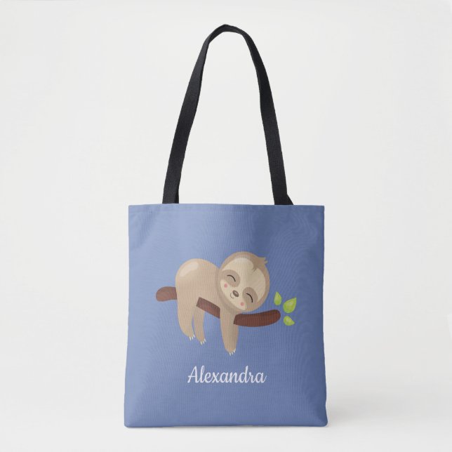 Bolsa Tote Largura no Ramo Estilo Kawaii Azul Animal (Frente)