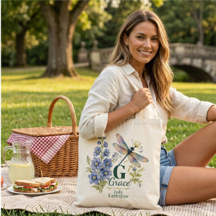 Bolsa Tote Larkspur Flor de Nascimento de Julho Libélula Pers