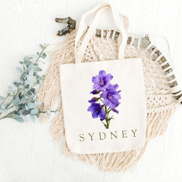 Bolsa Tote Larkspur Julho - Presente de Flor de Nascimento Pe