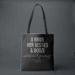 Bolsa Tote Las Vegas Bachelorette Funny Brid Besties Booze T<br><div class="desc">Preto e Cinza engraçadas Las Vegas Bachelorette personalizou a bolsa de tote com "Uma noiva, seus amigos, e bebida... o que poderia dar errado?" citação engraçada na moderna moda grande com sotaque de script de caligrafia e texto personalizado para a ocasião, data e local. Todas as cores e fontes são...</div>