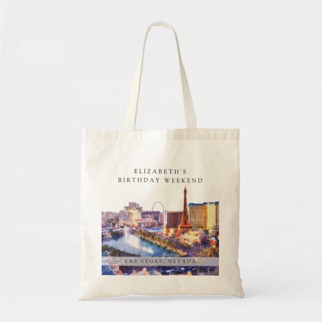 Bolsa Tote Las Vegas Skyline Watercolor Birthday Weekend (Frente)