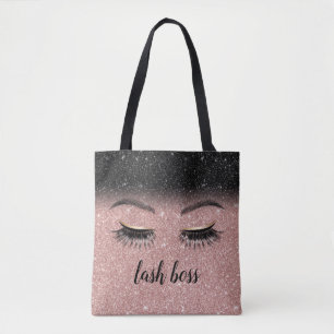 Bolsa Tote Lash Boss Eyelash Salon Rosa Dourado e Black Glitt