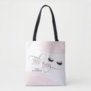 Bolsa Tote Lash Boss Makeup Eyebrow Olhos Lashes Rosa Dourado