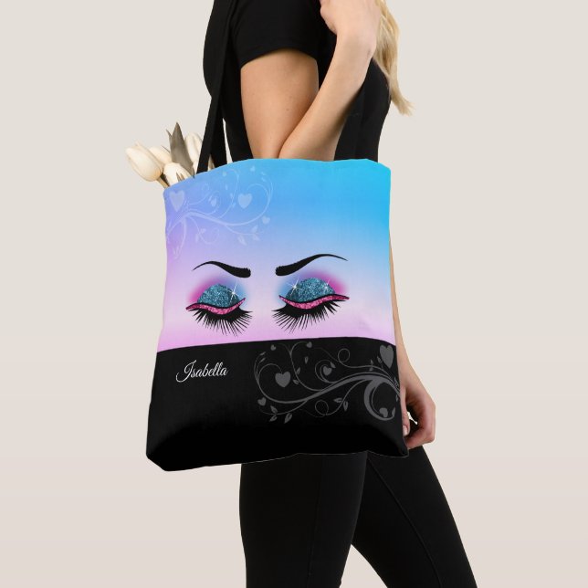 Bolsa Tote Lashes bonito - Brilho cor-de-rosa e azul (Close Up)