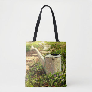 Bolsa Tote Lata molhando do vintage em um remendo do Vinca