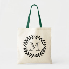Bolsa Tote Laurel Wreath Greenery Elegante Moderno Monograma
