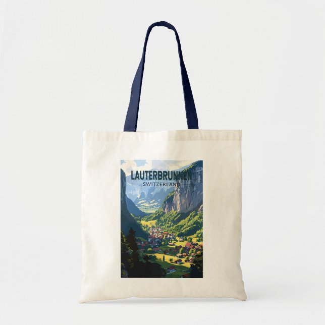Bolsa Tote Lauterbrunnen Suiça Art Vintage (Frente)