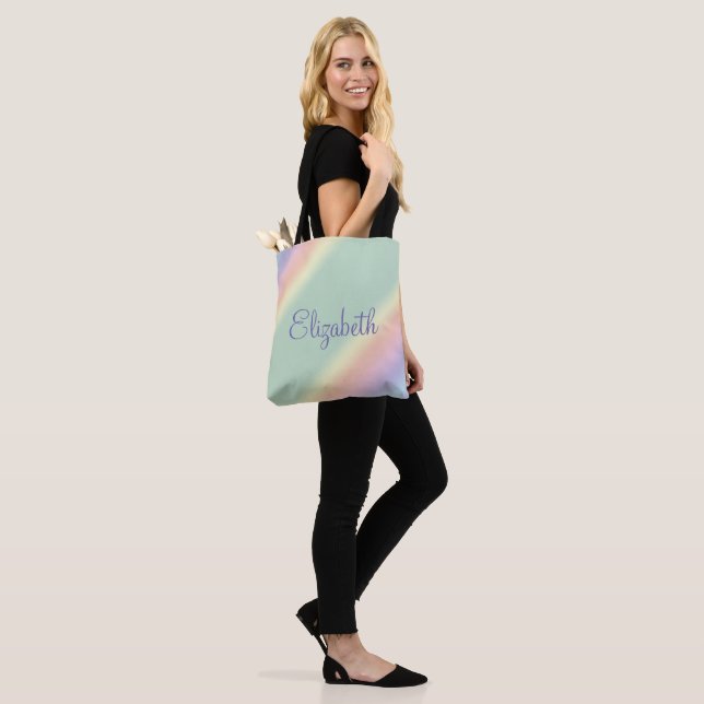 Bolsa Tote Lava-Água Arco-Íris de Pastel Diagonal Personaliza (No(a) Modelo)