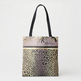 Bolsa Tote Lavanda Dourada Leopardo Safari Floral