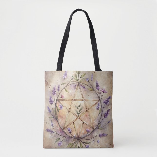 Bolsa Tote Lavanda e Pentáculo - Sonhos do Jardim das Bruxas (Frente)
