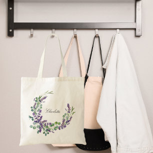 Bolsa Tote Lavanda eucalyptus greenery nome floral script