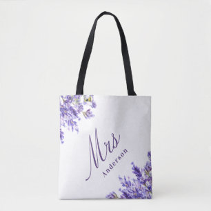 Bolsa Tote Lavanda floral violeta guião mrs nome casamento