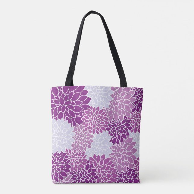 Bolsa Tote Lavanda Roxa Lilac White Dahlia Floral (Verso)