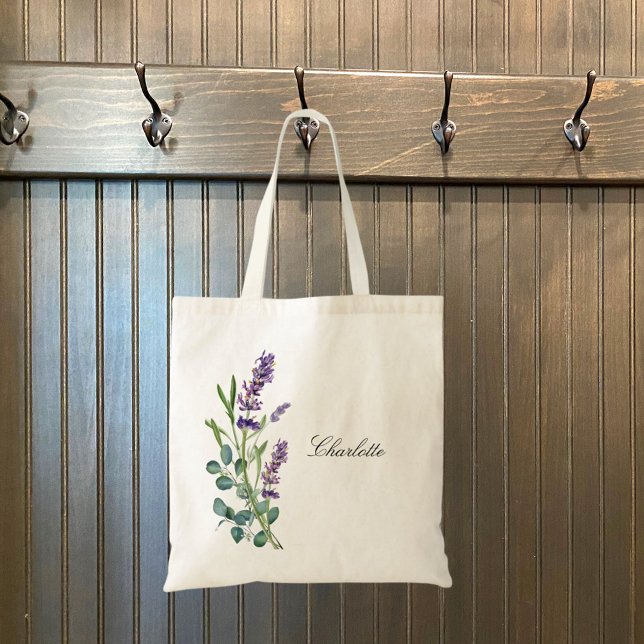Bolsa Tote Lavanda violeta eucalipto verde flores (Criador carregado)
