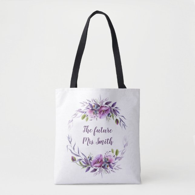 Bolsa Tote Lavanda violeta Futuro Floral Roxo Sra. Bridal | (Frente)