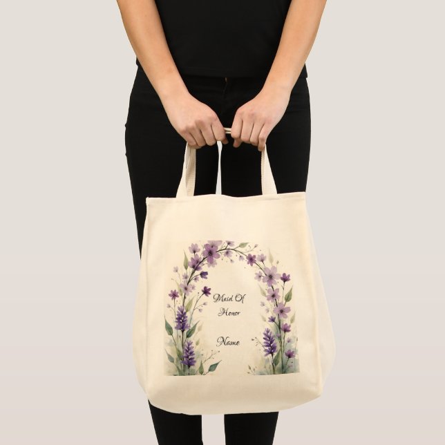 Bolsa Tote Lavender and Lilac Floral Arch Bridal Party  (Frente (produto))
