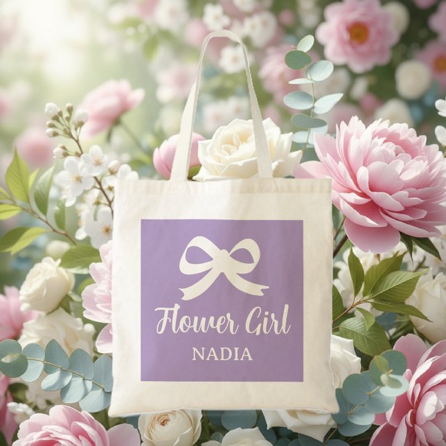 Bolsa Tote Lavender purple flower girl tote bag for wedding (flower girl tote bag)