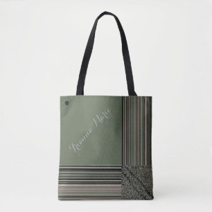 Bolsa Tote Lavishly On Monograma Elegante Sage Green Pinstrip