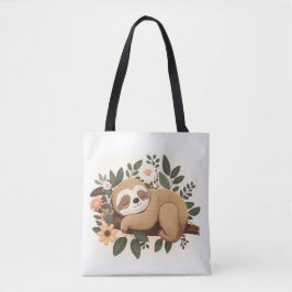 Bolsa Tote Lazy sloth sleeping on a branch cartoon           