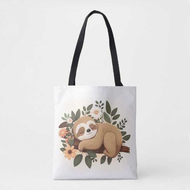 Bolsa Tote Lazy sloth sleeping on a branch cartoon            (Frente)