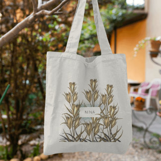 Bolsa Tote Leafia elegante de flores bege e dourado