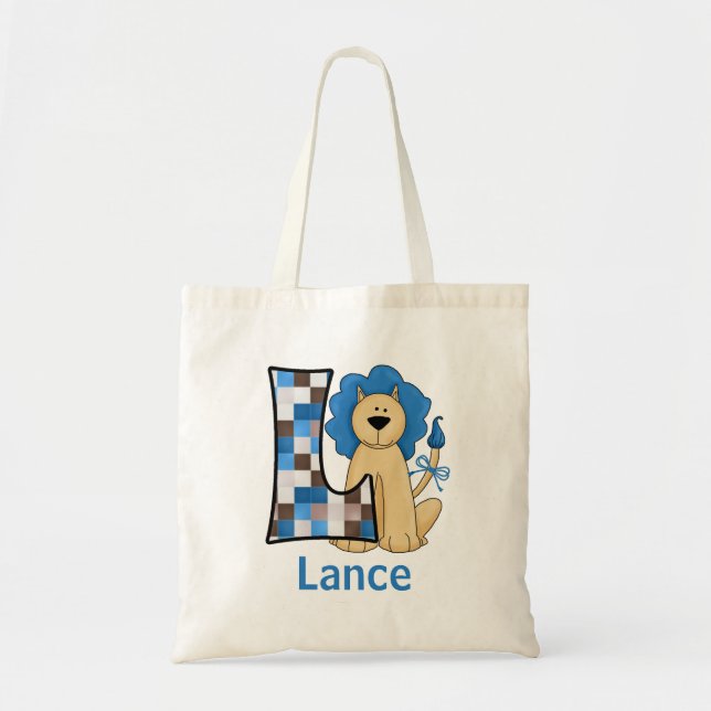 Bolsa Tote Leão Azul para Monograma de Menino L (Frente)