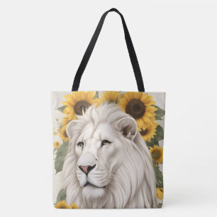 Bolsa Tote Leão Branco Design de girassol Lion Safari