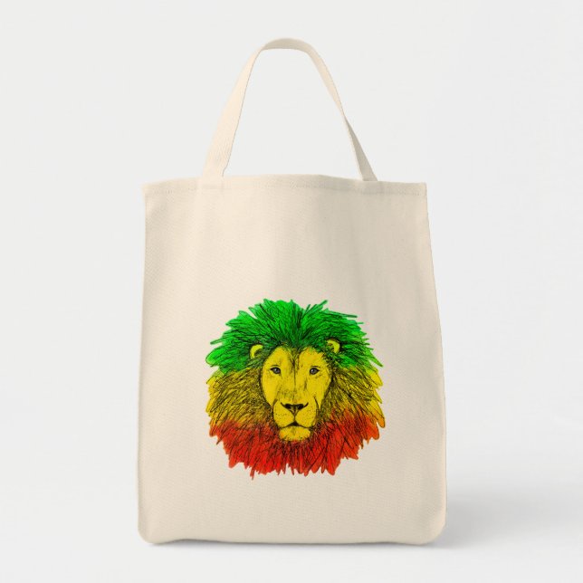 Bolsa Tote Leão de rasto vermelho-amarelo, desenho da Jamaica (Frente)