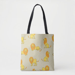 Bolsa Tote Leão desenhado à mão: padrão vintage.