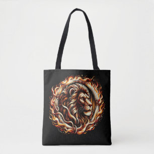 Bolsa Tote Leão Flamejante no Anel de Chamas da Astrologia