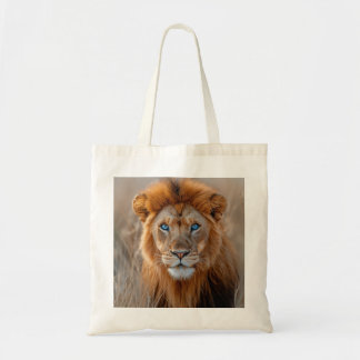 Bolsa Tote Leão Macho Majestoso com Olhos Azuis Brilhantes
