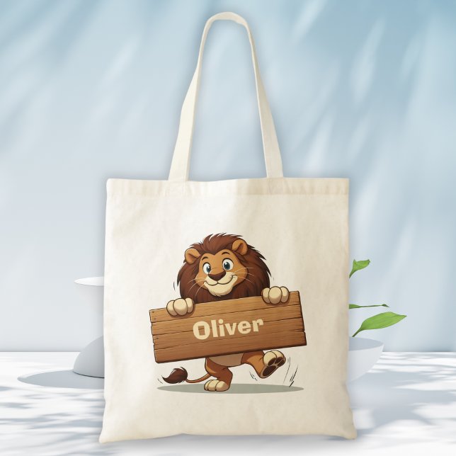 Bolsa Tote Leão Reprodutor com Placa de Nome de Madeira (Criador carregado)