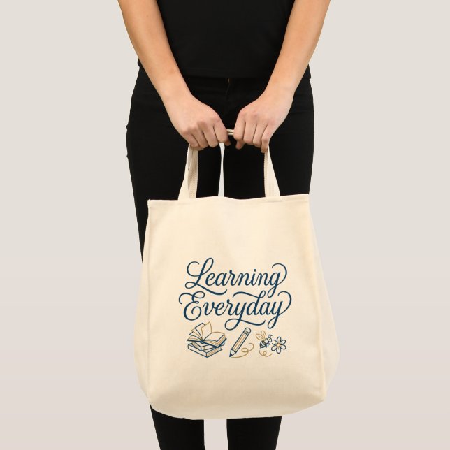 Bolsa Tote Learning Everyday Inspirational Hand-Drawn  (Frente (produto))