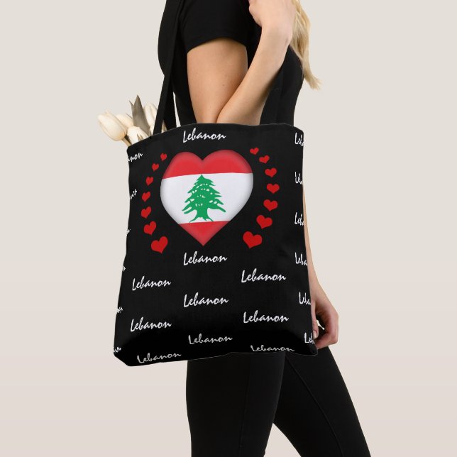 Bolsa Tote Lebanon Flag & Heart, libanês Flag fashion/sport (Close Up)
