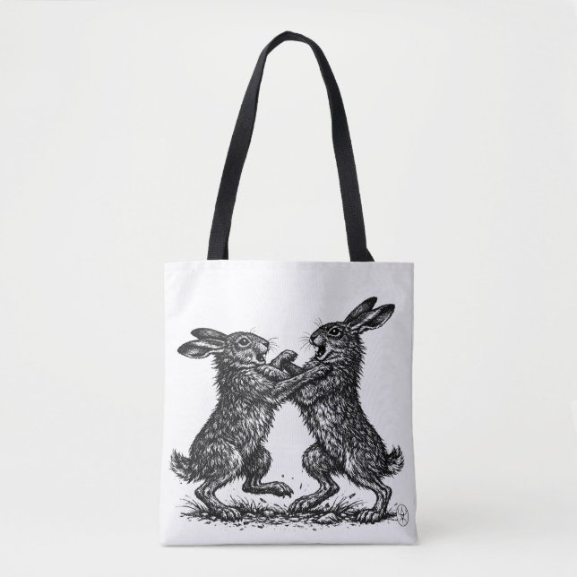 Bolsa Tote Lebres Boxeando – Duelo Assombrado na Floresta de  (Frente)