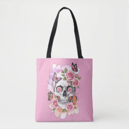 Bolsa Tote Legado claro cor-de-rosa - Caveira Gótica e Saco d
