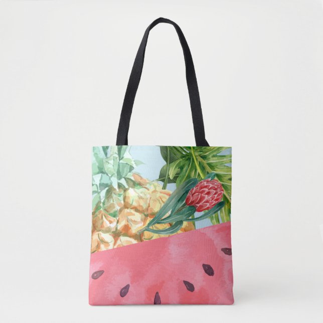 Bolsa Tote Legal Abacaxi Melancia Hibiscus Palm Folhas (Frente)