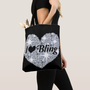 Bolsa Tote Legal Faux Diamantes 'I Love Bling' Heart Design