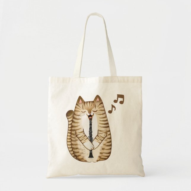 Bolsa Tote Legal Gato A Tocar O Hipster Hippy Clarinet Design (Frente)