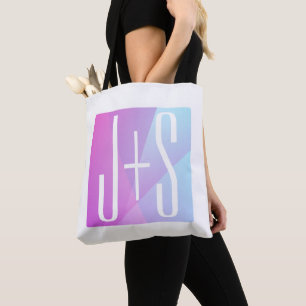 Bolsa Tote Legal Geométrico Rosa & Roxo Iniciais de Casais