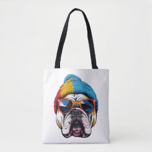 Bolsa Tote Legal Inglês Buldogue Vestindo Um Chapéu De Beanie