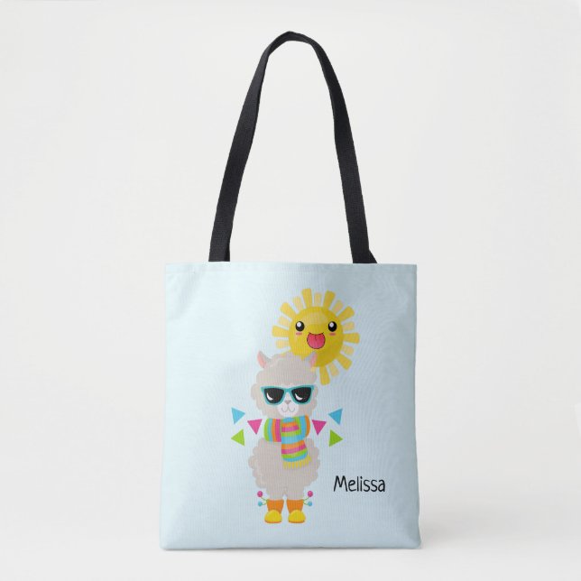 Bolsa Tote Legal Llama e sorrindo Kawaii Sun (Frente)